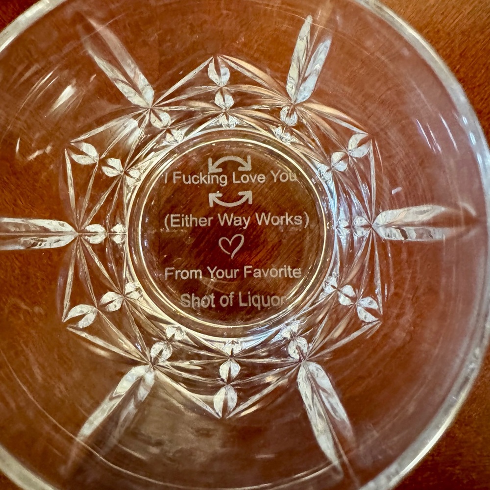 (2) READ THE Engraved Crystal Glass